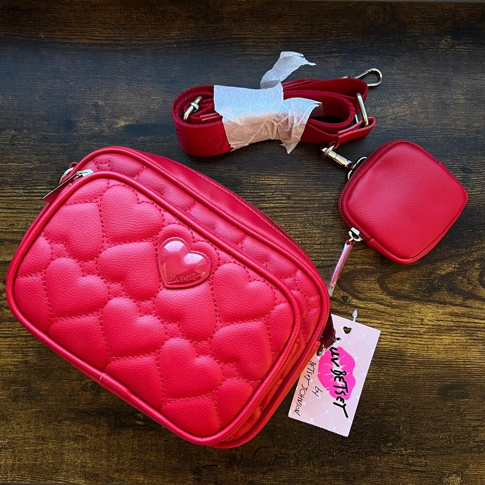 NWT - Betsy Johnson Red Heart Quilted Crossbody Bag with coin purse